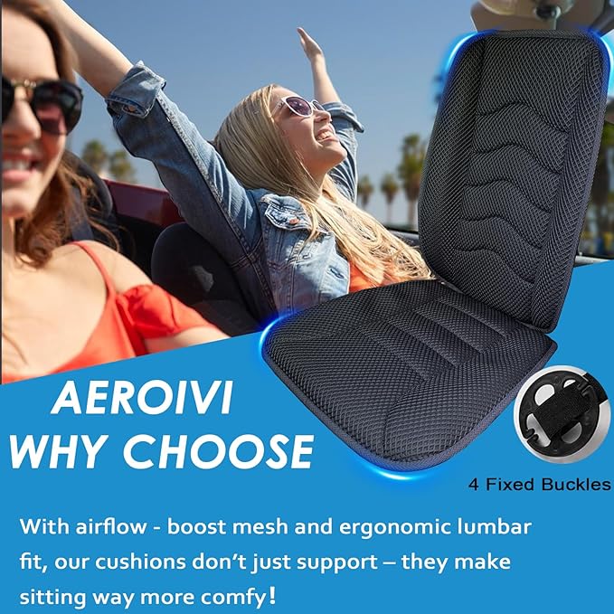AEROiVi Car Seat Cushion with Back Support Pillow,Breathable 3D Air Mesh,Non-Slip Bottom, Lumbar Support Car Seat Cushion for Long Sitting,Comfort Car Seat Protector,Car Seat Pad Works with Truck,SUV
