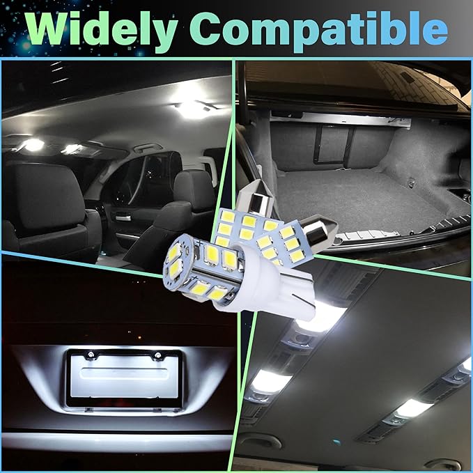 24 PCS Interior Led Dome Lights for Cars, 194 T10 DE3175 578 31mm 42mm Luces Led Para Carro, Accesorios Para Carro for Car Map License Plate Door Side Marker Cornering Trunk Light (White)