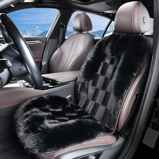 Coverado Fluffy Fur Car Seat Covers, Luxury Thickened Plush Car Seat Cushion Set, Warm Faux Sheepskin Seat Covers, Soft Fuzzy Car Seat Protector, Non-Slip Front Seat Covers Universal Fits Most Cars
