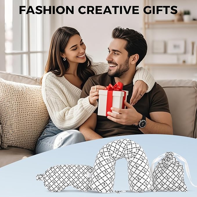 Travel Pillow with Detachable Flannel Blanket & Eye Mask – Plush Velvet Neck Support Pillow for Airplane,Car,Office Rest,Coordinated Digital Print Set (Black Circular Grid, 60in * 79in)