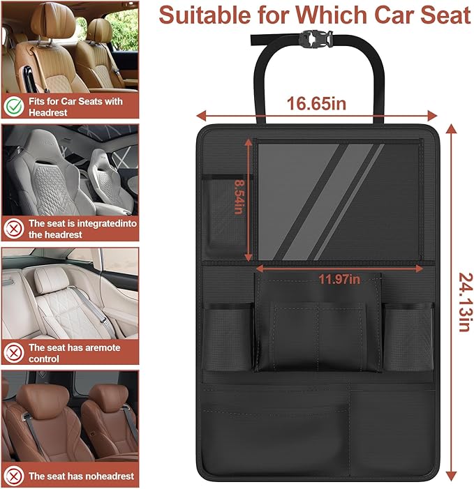 Backseat car Organizer with Touch Screen,2PACK of car organizer Kick Mats Back Seat Protector with 10pcs Storage Pockets,Car Seat Back Organizers Storage for Kids road trip essentials