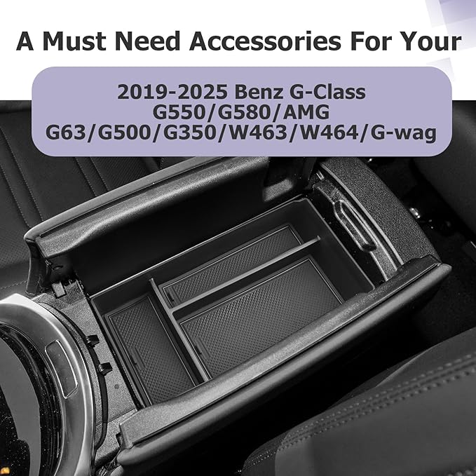 LUWU Center Console Organizer Compatible with 2019-2025 Benz G-Class G550/G580/AMG G63/G500/G350/W463/W464/G-wagen Accessories Armrest Console Storage Box Insert Tray ABS Material Coin Container Black