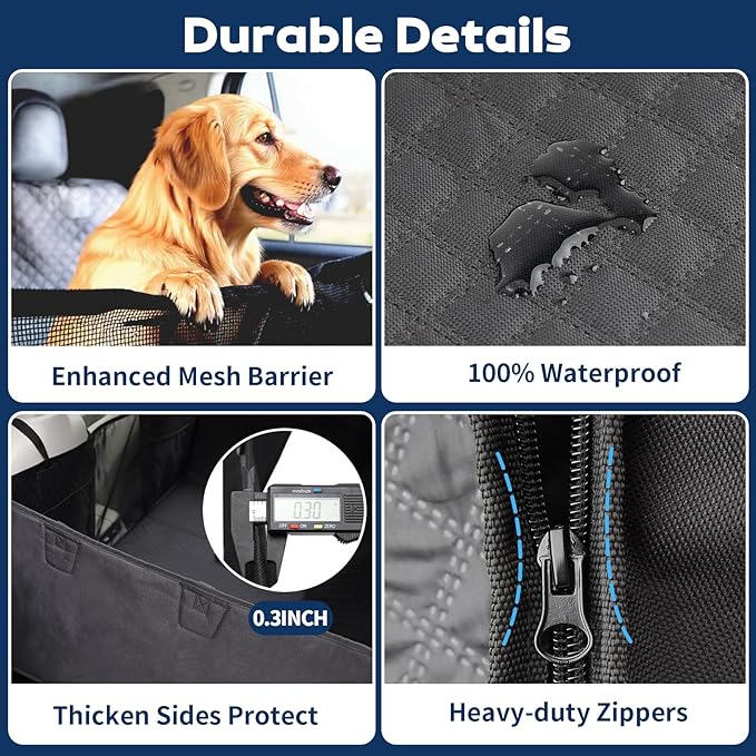 Tough Dog Car Seat Cover for Back Seat with Seatback Top Protection, Waterproof Hard Bottom Back Seat Extender for Dogs, Scratch Resistant Heavy Duty Dog Hammock for Truck Large SUV