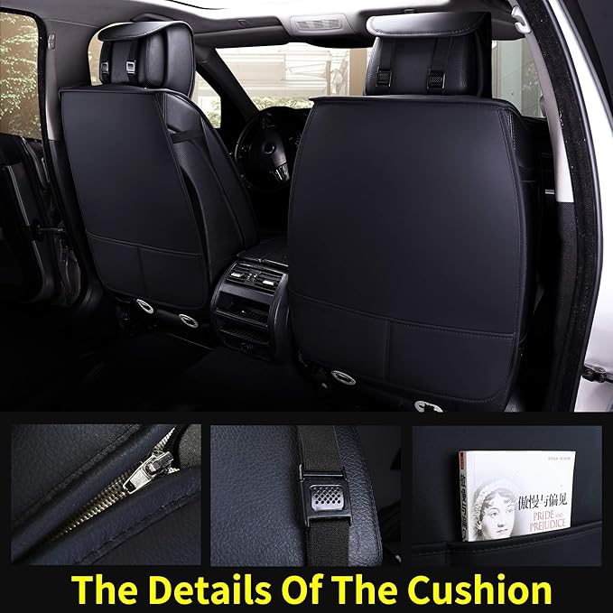 Aierxuan 5pcs Car Seat Covers Full Set with Waterproof Leather, Airbag Compatible Automotive Vehicle Cushion Cover Universal Fit for Most Cars (Black and White)
