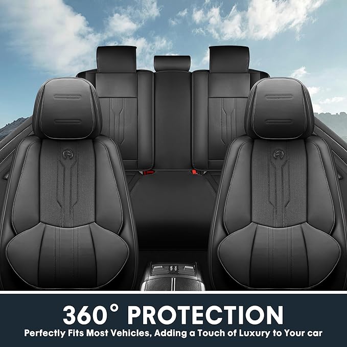 AOOG Car Seat Covers Custom Fit for Ford F150 2009-2026, Faux Leather Seat Cover Set for 2017-2025 F250 F350 F450, Accomodating Regular Cab Super Cab Super Crew Pickup Truck Cushions(Black, Full Set)