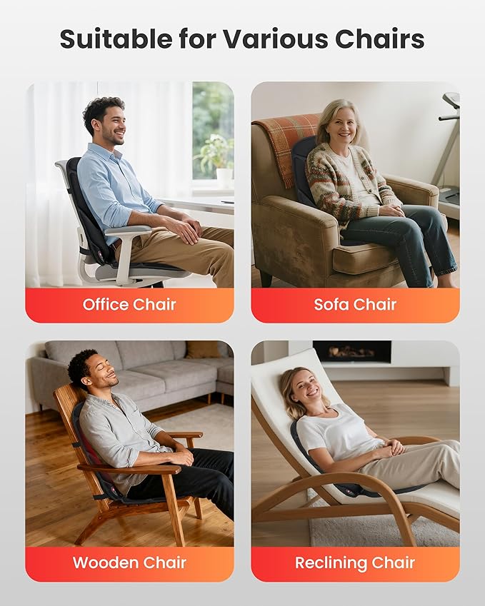 COMFIER Vibration Back Massager with Heat, Heated Massage Chair Pad, Massage Seat Cushion, Chair Massager pad, seat Warmer 5 Vibrating Modes & 2 Heat Levels, Ideal Gifts for Men Women