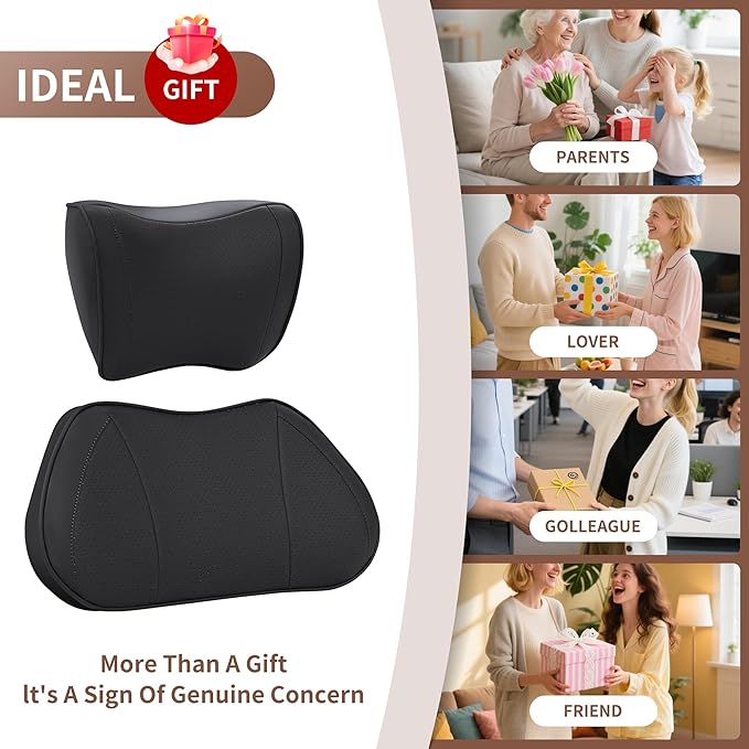 Lumbar Support Pillow for Car, Premium Leather Memory Foam Lumbar Cushion for Lower Back Pain Relief, Universal Back Support for Driving, Home & Office Chairs, Black, 1 Pack