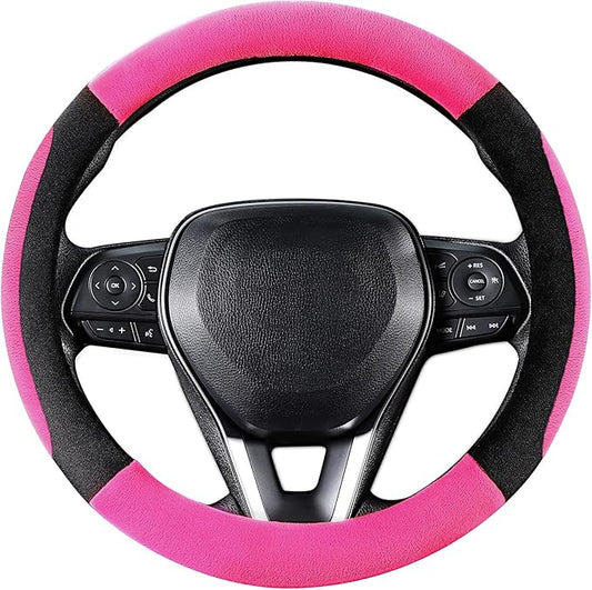 SEG Direct Steering Wheel Cover for Car, Standard Size 14.5-15 inch, Auto Interior Accessories, Plush Warm Velvet, Summer Winter, Pink