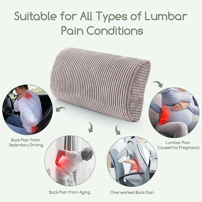 HIGOGOGO Lumbar Support Pillow for Recliner Chair/Accent Chair/Couch, Memory Foam Back Support Cushion for Elderly, Recliner Cushions for Back Rest, Pain Relief, Reading, Washable Cover, Grey