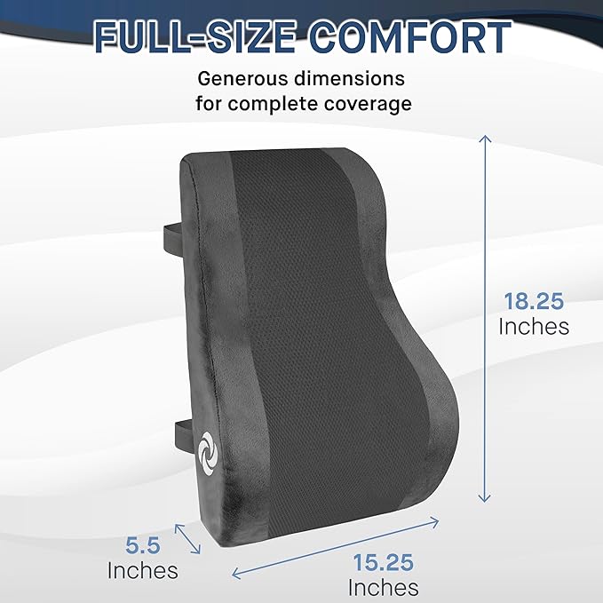 Samsonite Ergonomic Lumbar Support Pillow for Office Chair and Car Seat - Memory Foam Back Support Lumbar Pillow, Premium Cushion Chair Support for Lower Back Pain Relief and Versatile Use (Gray)