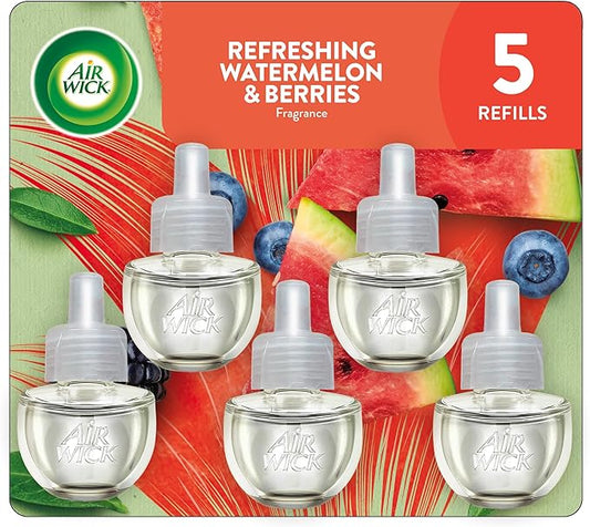 Air Wick Plug in Scented Oil Refill, 5 ct, Fresh Watermelon & Berries, Air Freshener, Essential Oils, Spring Collection