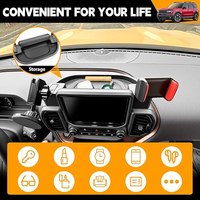 Dashboard Phone Holder Compatible with 2021-2024 Ford Bronco Sport Center Console Organizer Dashboard Phone Multi-Mount Kit for 2023 Bronco Sport Accessories(Bronco Sport 2021-2024)