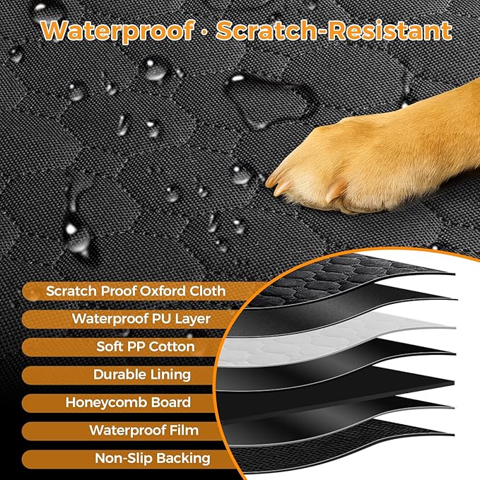 Mancro Hard Bottom Car Seat Cover for Dogs, Durable Back Seat Extender with Washable Pad, Waterproof Scratch-Resistant Car Hammock Seat Protector for Dogs, Supports 400 lbs, Fits Cars, SUVs & Trucks