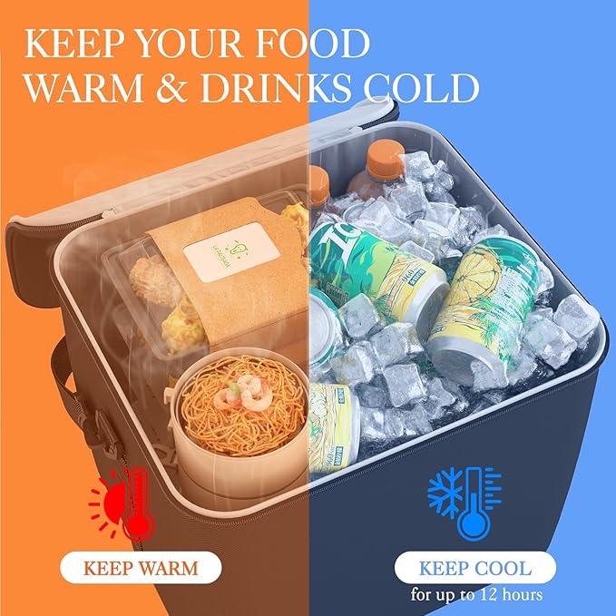 HOTOR Trunk Organizer, Sturdy Foldable with Cooler for Car & SUV, 3 Compartments, Black, 30.90”×12.60”×10.63”