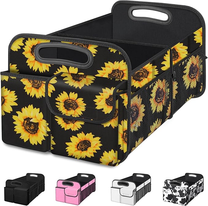 Femuar Car Trunk Organizer, Car Storage Organizer with Large Capacity Waterproof Collapsible Trunk Organizer for Car Suv/Jeep/Sedan (Sunflower, Standard)