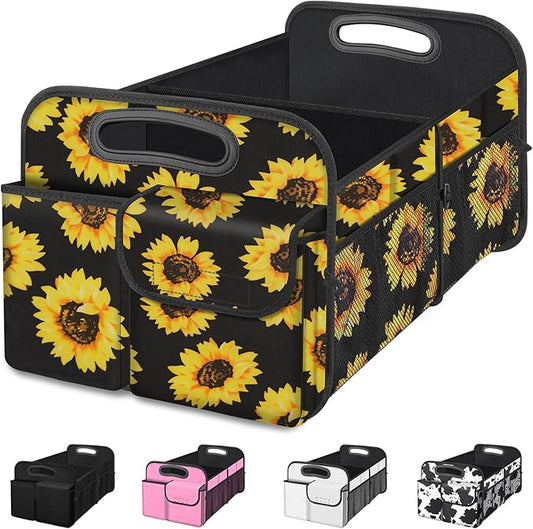 Femuar Car Trunk Organizer, Car Storage Organizer with Large Capacity Waterproof Collapsible Trunk Organizer for Car Suv/Jeep/Sedan (Sunflower, Standard)