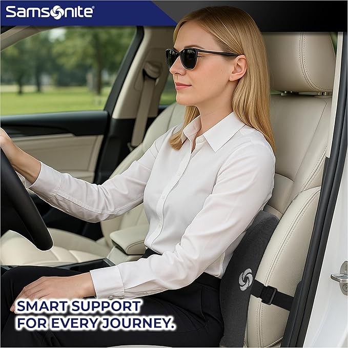 Samsonite Ergonomic Lumbar Support Pillow for Office Chair and Car Seat - Memory Foam Back Support Lumbar Pillow Premium Cushion Chair Support for Lower Back Pain Relief and Versatile Use (Black)