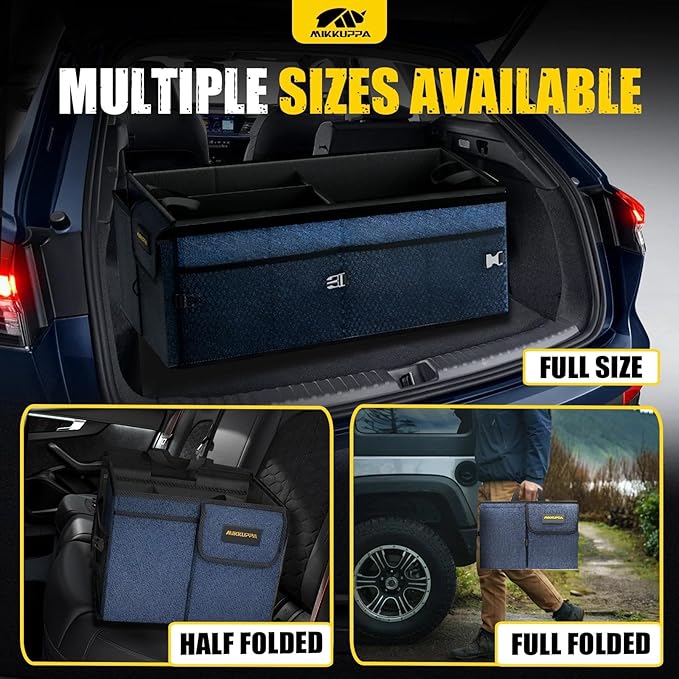 MIKKUPPA Car Trunk Organizer - 65L Collapsible Trunk Organizer with Lid, Sturdy Car Storage for SUV Auto Truck Van with Adjustable Straps and Non Slip Bottom (Blue)