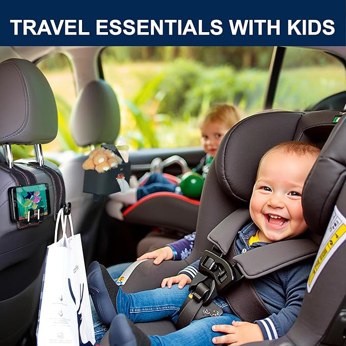 Mu&Ti Multifunctional Car Seat Back Storage Box with 2 Cup Holders, Tissue Box, Hook and Trash Bag- Ideal for Family and Travel (Black)