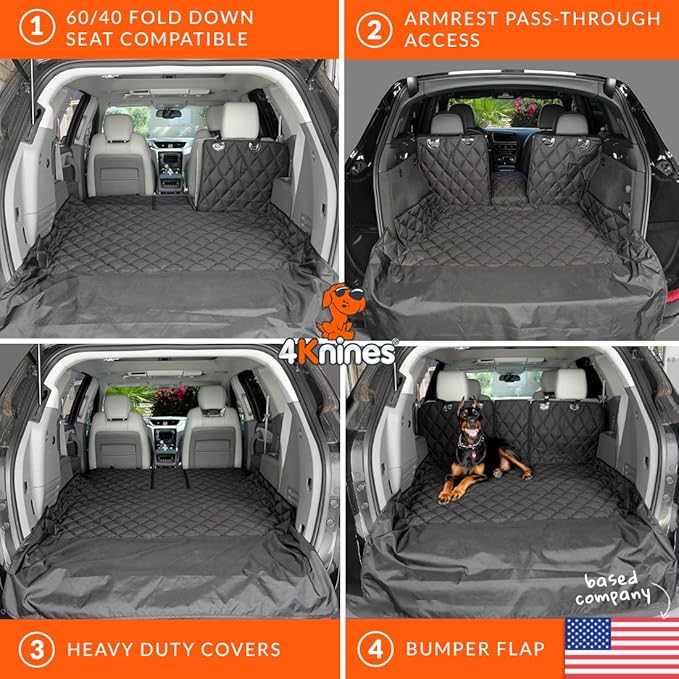 4Knines Split Cargo Liner for SUV – for Dogs & Pets, Heavy-Duty, Waterproof Trunk Mat & Cargo Cover – Fits 60/40 Split Bench & Armrest Pass-Through – Machine Washable, Non-Slip, Durable (Large, Camo)