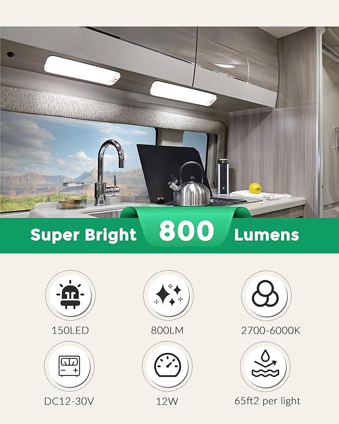 150LED 12V-30V RV Lights Interior, 12 Volt LED Lights with 3 Colors&Dimmable Brightness, Ultra Bright Ceiling Dome Light Fixture Interior for Van, Car, Camper, RV, Boat, Trailer(2700-6000K)
