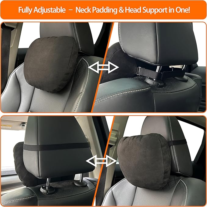 2Ps car headrest Pillow, car Neck Pillow for Driving, 11.8x7.5 inches Head Rest Pillow for car,Fits Most car Models, Suede Fabric with Polyester Fiber Filling(Black)