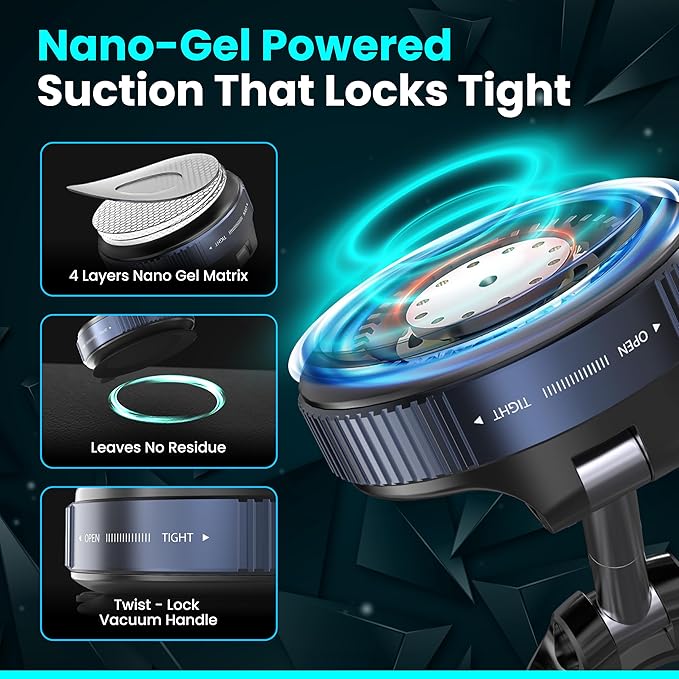 Ryvlan Carmount Vacuum Magnetic Phone Mount for Car– Magsafe Suction iPhone Stand, Content Creator Phone Holder & Car Mount, iPhone Holder for Dashboard & Windshield, Suction Cup Car Tripod