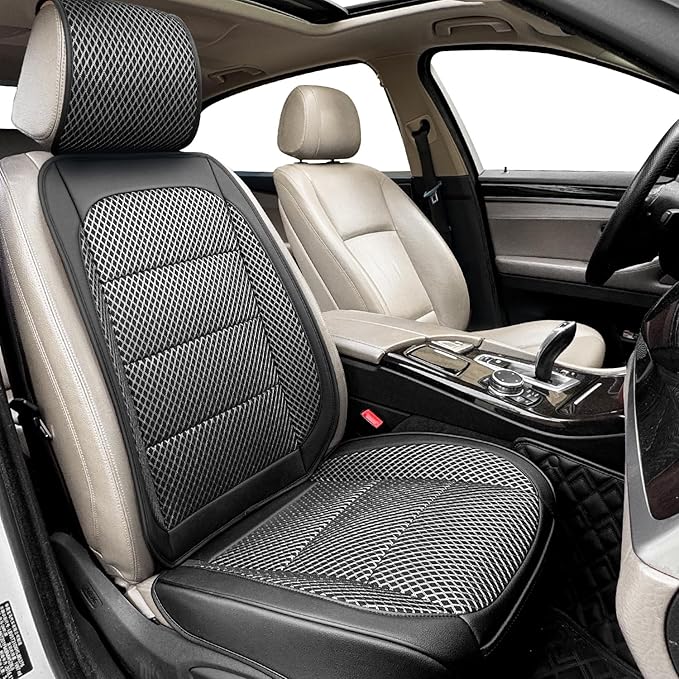 1 Pack Ventilated Cooling Car Seat Cover for Summer, 3D Air Mesh Breathable Leather Front Seat Protector with Storage Pocket, Universal Fit Non-Slip Seat Cushion for Car Truck SUV(Black)