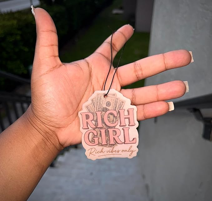 Inspirational Luxury Car Air Freshener & Keychain Bundle – 6-Piece “Essentials by Mery” Collection for Motivation & Positive Energy (Rich Girl – Strawberry)