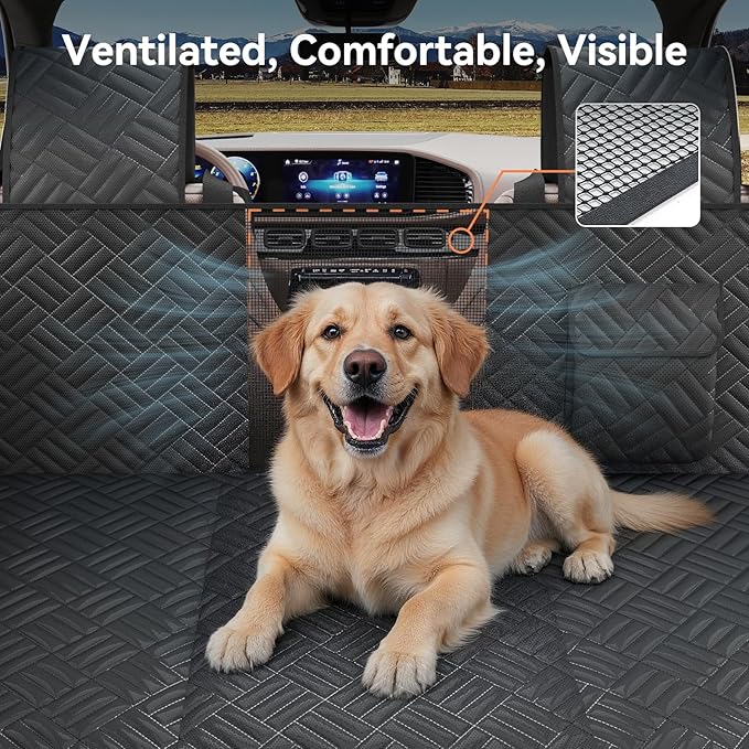 Dog Car Seat Cover for Back Seat- Heavy Duty Waterproof- Hard Bottom Backseat Extender Fits Sedan SUV & Small Truck, Full Coverage for Doors, Rear Seats & Front Headrests