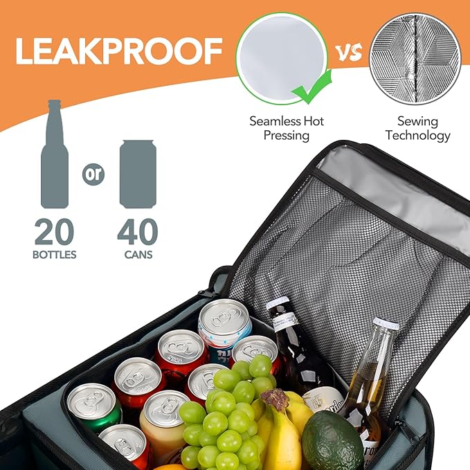 HEYTRIP Large Trunk Organizer With Built-in Leakproof Cooler Bag, 2 Tie-Down Straps, 4 Removable Dividers, Foldable Cover, Built with 2mm PE Board, Gray