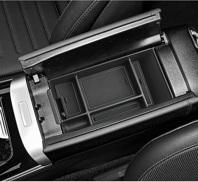 LUWU Center Console Organizer Compatible with 2022-2026 Benz C-Class C300/C300 4Matic/AMG C43/AMG C63 SE Performance W206 Accessories Armrest Console Storage Box Insert Tray ABS Material Black