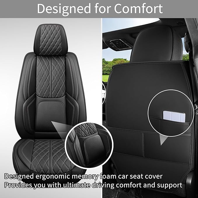 Car Seat Cover Custom Fit for Ford F150 2009-2026 Faux Leather Seat Cover Set Compatible with Regular Cab Super Cab Super Crew Pickup Truck Cushions (Black, Full Set)