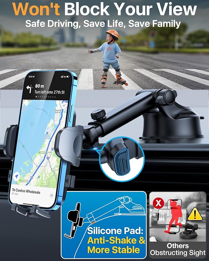 【98+LBS Strongest Suction & Military-Grade】Ultimate Car Phone Mount【Patent & Safety Certs】 Cell Phone Holder Truck Stand for Dashboard Windshield Vent for iPhone 17 Pro Max 16 15 Samsung (Light Grey)