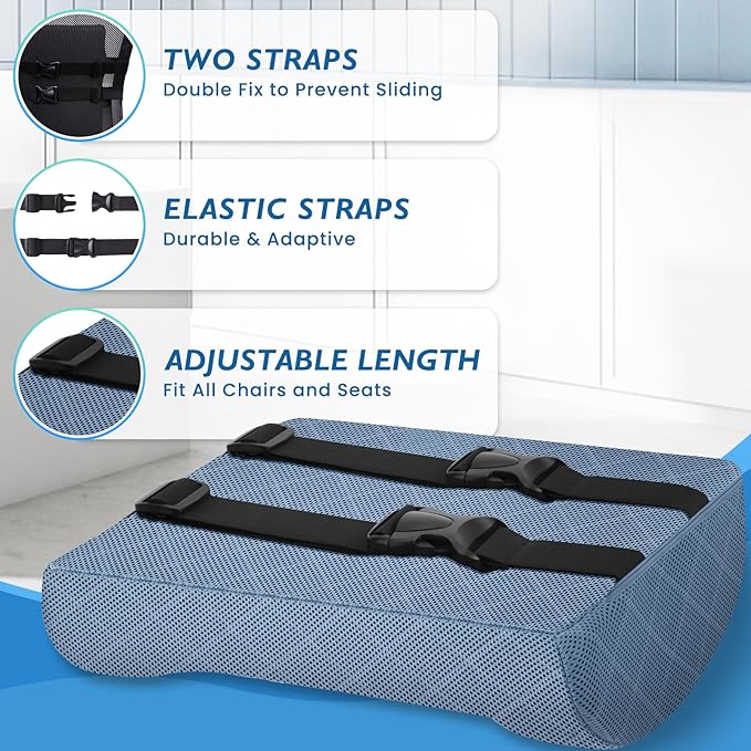 Lumbar Support Pillow for Office Chair Back Support Lumbar Pillow for Car, Gaming, Office Chair - Improve Sitting Posture & Back Pain Relief, Memory Foam, Adjustable Straps, Light Blue