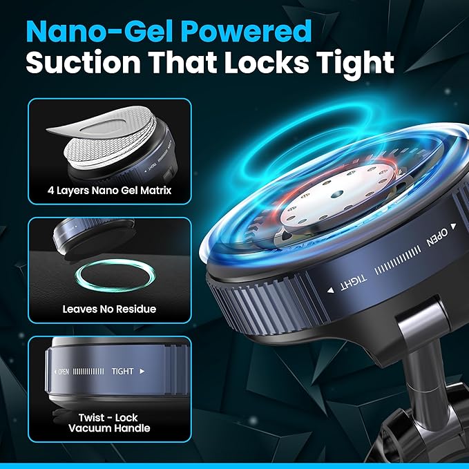 Ryvlan Carmount Vacuum Magnetic Phone Mount for Car– Magsafe Suction iPhone Stand, Content Creator Phone Holder & Car Mount, iPhone Holder for Dashboard & Windshield, Suction Cup Samsung Stand