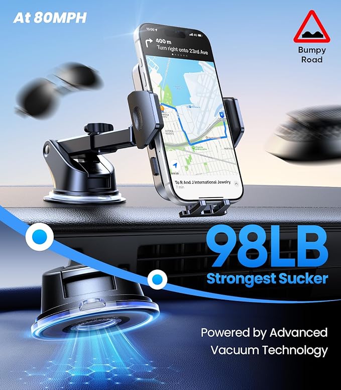 VICSEED 2026 Upgraded Car Phone Mount [98+LBS Strongest Suction] 360° Adjustable Phone Holders for Your Car Dashboard Windshield Vent, Universal for iPhone & Android Large Phones