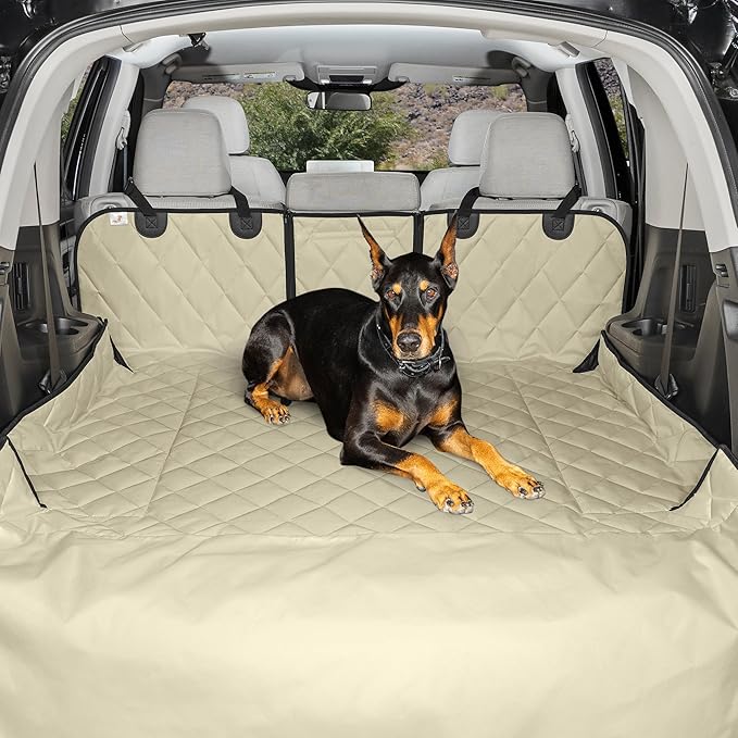 4Knines Split Cargo Liner for SUV – for Dogs & Pets, Heavy-Duty, Waterproof Trunk Mat & Cargo Cover – Fits 60/40 Split Bench & Armrest Pass-Through – Machine Washable, Non-Slip (Extra Large, Beige)