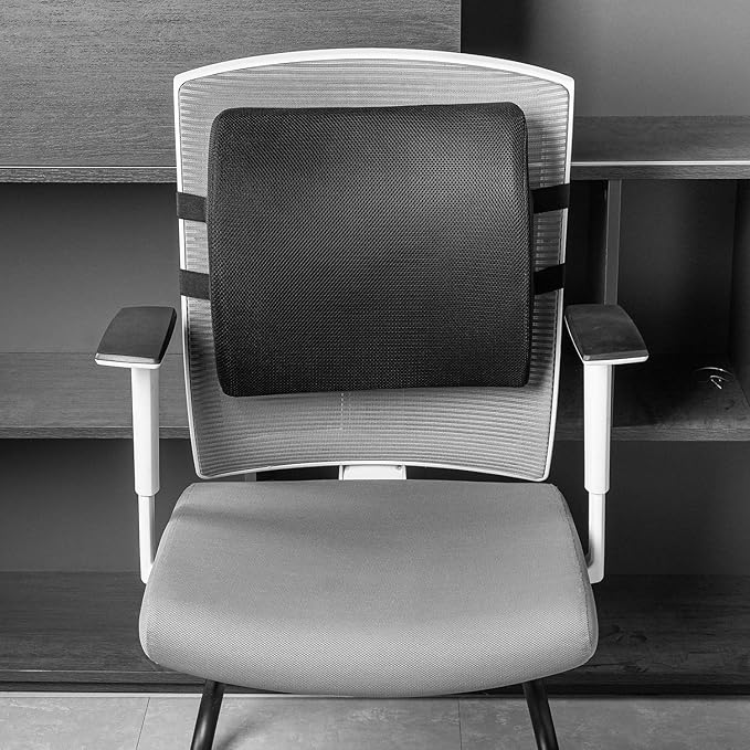 Amazon Basics Rectangular Comfortable Back Support Cushion for Office Chairs, Memory Foam, Black