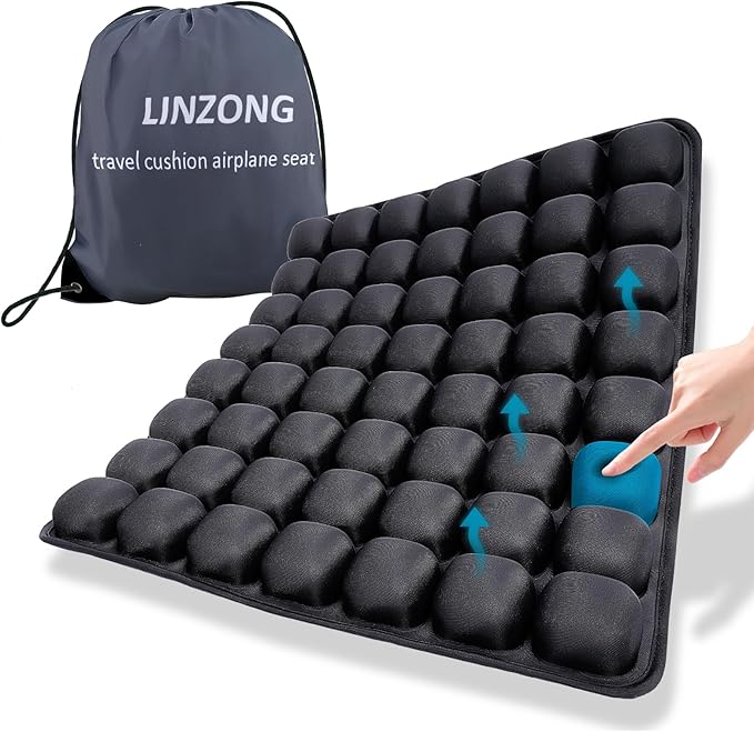 Travel Cushion Airplane Seat,Plane Seat Cushion for Long Flights,Portable Inflatable Seat Cushion for Air Travel,Office,Car and Wheelchair,Comes with Air Pump and Storage Bag