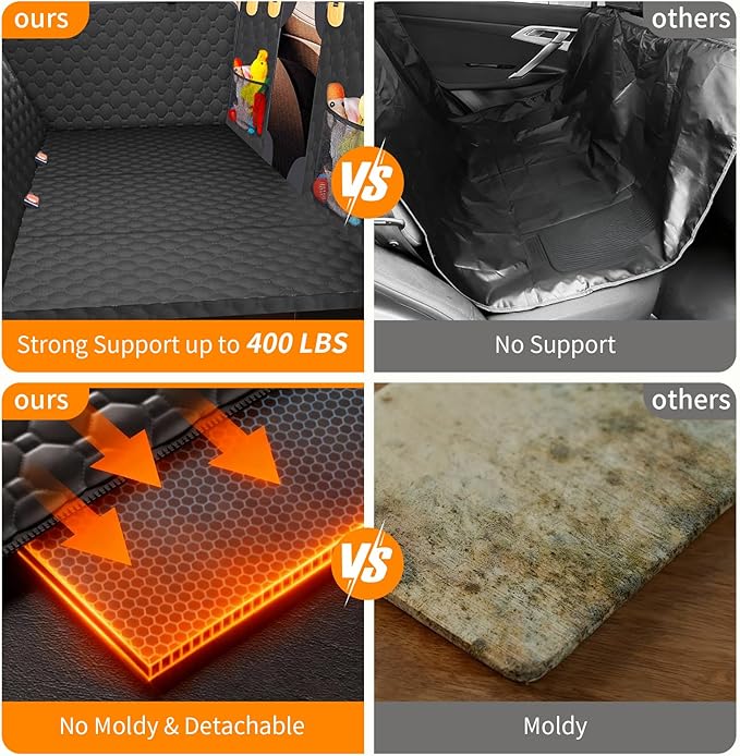 Back Seat Extender for Dogs, Dog Back Car Seat Cover Hard Bottom Holds 400lbs, Upgraded Material Waterproof Pet Car Bed Dog Hammock for Car, SUV, Truck