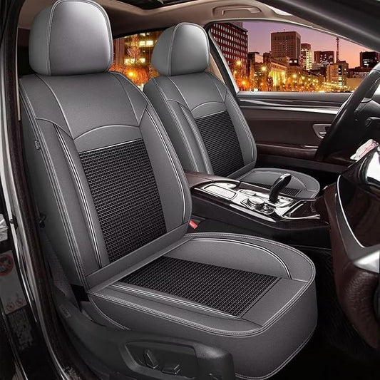 Breathable Ice Silk Seat Covers for Hyundai Santa Cruz 2022-2024 2025 2026 - Waterproof Leather Car Cushions Anti-Slip Cooling Seat Covers Protector(5 Seats - Black&Grey)