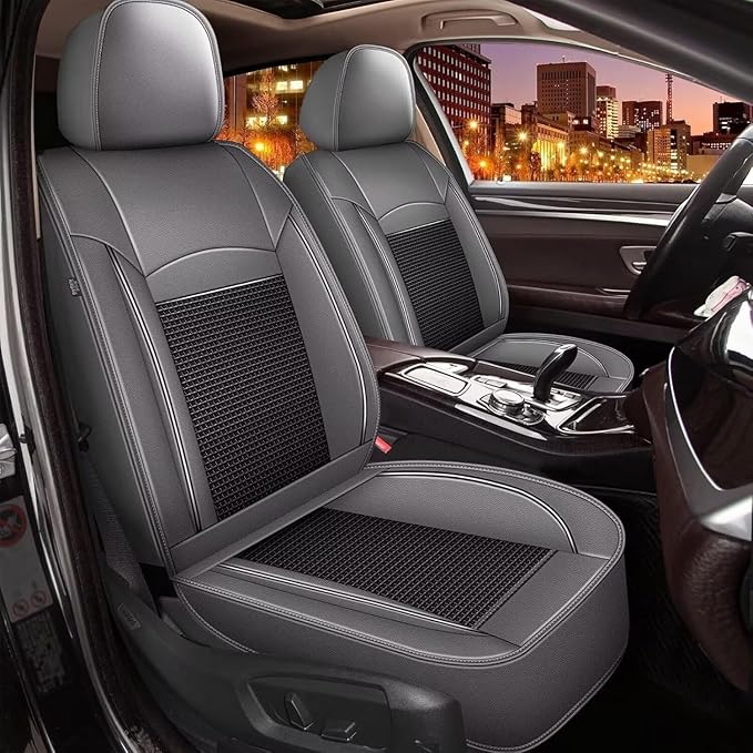 Breathable Ice Silk Seat Covers for Hyundai Tucson 2010-2025 2026 - Waterproof Leather Car Cushions Anti-Slip Cooling Seat Covers Protector(5 Seats - Black&Grey)