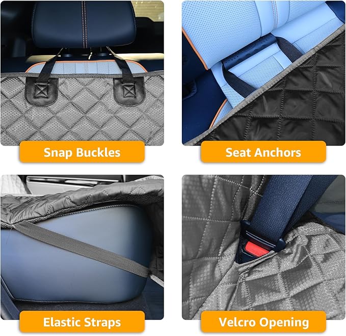 PETICON Waterproof Scratchproof Pet Bench Seat Covers for Cars, Trucks, SUVs, Nonslip Durable Back Seat Cover for Dogs, Washable Backseat Protection, Gray