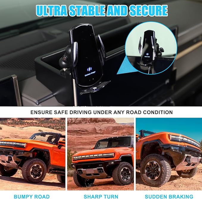 for Hummer EV Accessories Center Console Dashboard Storage Tray Phone Holder Mount,360 Degree Rotatable Phone Holder Stand Dash Organizer Tray for Hummer EV SUV Pickup 2022-2024 2025 2026 (B)