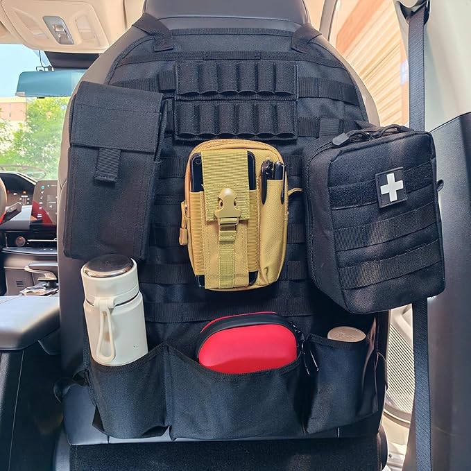 Car Seat Back Organizer Tactical MOLLE Panel Back Seat Storage Bag Universal Car Seat Cover Protector (Black)