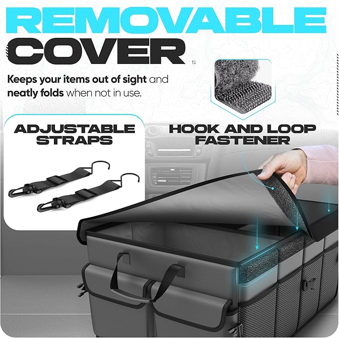 FORTEM Trunk Organizer For SUV Car Trunk Organizer, Foldable Storage, Car Accessories for Women Men, Collapsible Bag, Perfect Christmas Gifts, 600D Oxford, Non Slip Bottom, Straps, Soft Cover (50L)