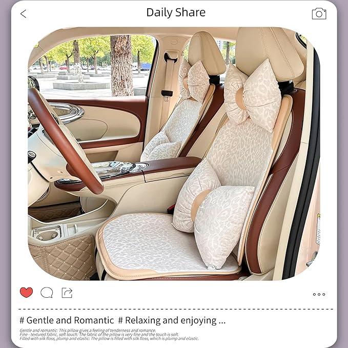 Car Headrest Pillow with Leopard Print Chic Car Interior Breathable Neck Support Cushions Fits for Most Cars (Beige Pillow)