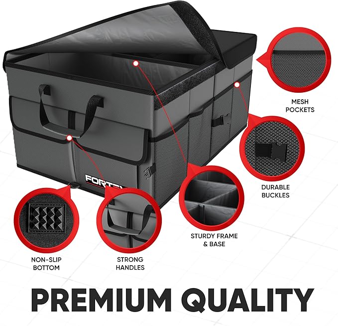 FORTEM Trunk Organizer For SUV Car Trunk Organizer, Foldable Storage, Car Accessories for Women Men, Collapsible Bag, Perfect Christmas Gifts, 600D Oxford, Non Slip Bottom, Straps, Soft Cover (65L)