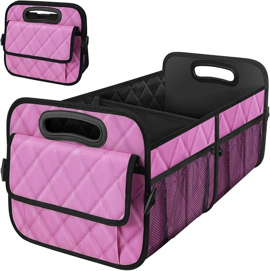 Deosk Car Trunk Organizer for SUV, Car Organizers and Storage with 6 Pocket, Car Accessories for Women/Men 70L Waterproof Polyester Trunk Organizer(Large, Pink)